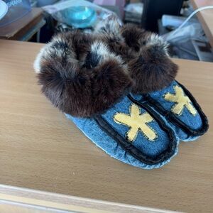 Handmade Denim Moccasins with Floral Detail